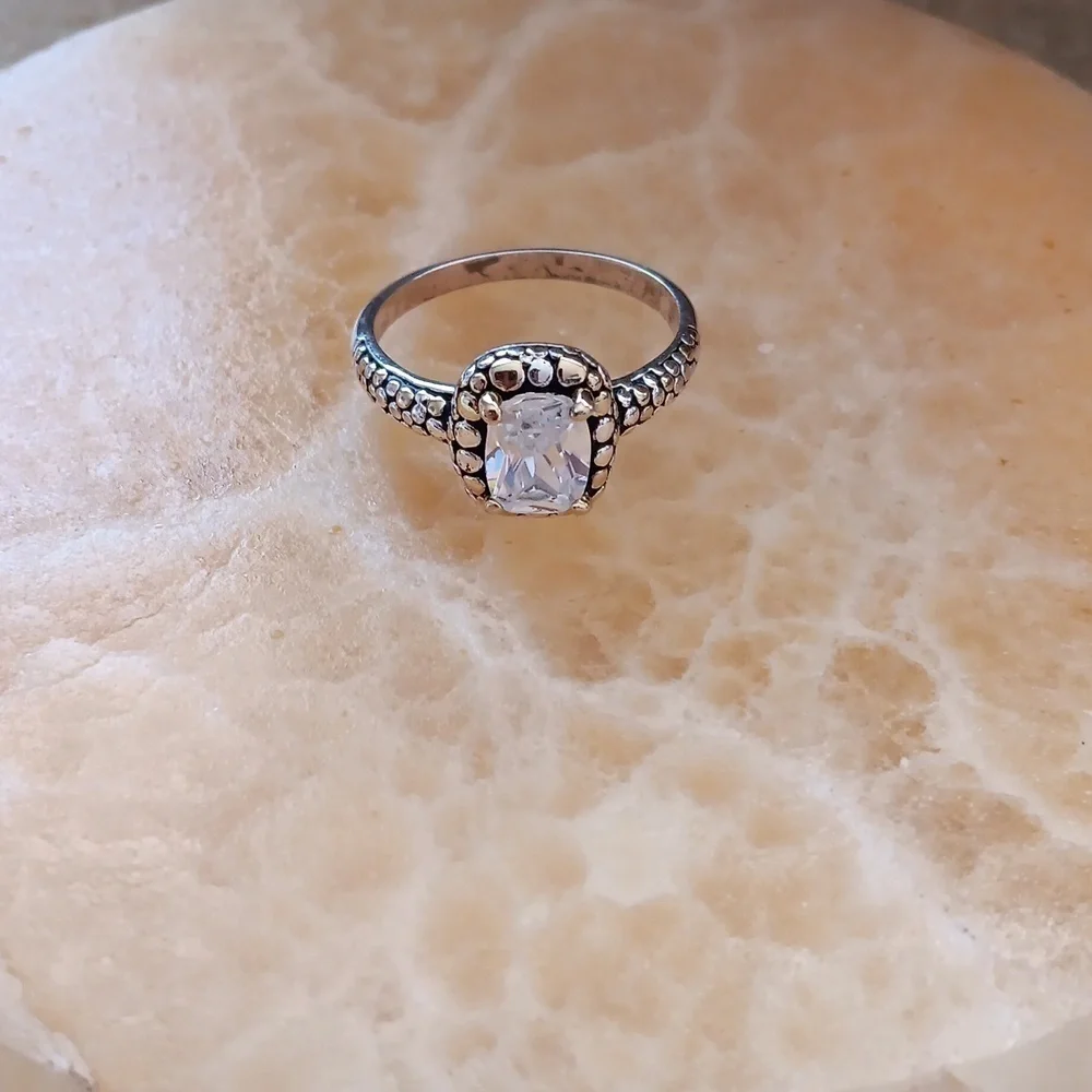 Rhinestone Pebbled Gold and Silver Textured Silver Ring